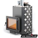 чугунная печь для бани ЭТНА 24 с дверью Панорама с закрытой каменкой для мягкого пара